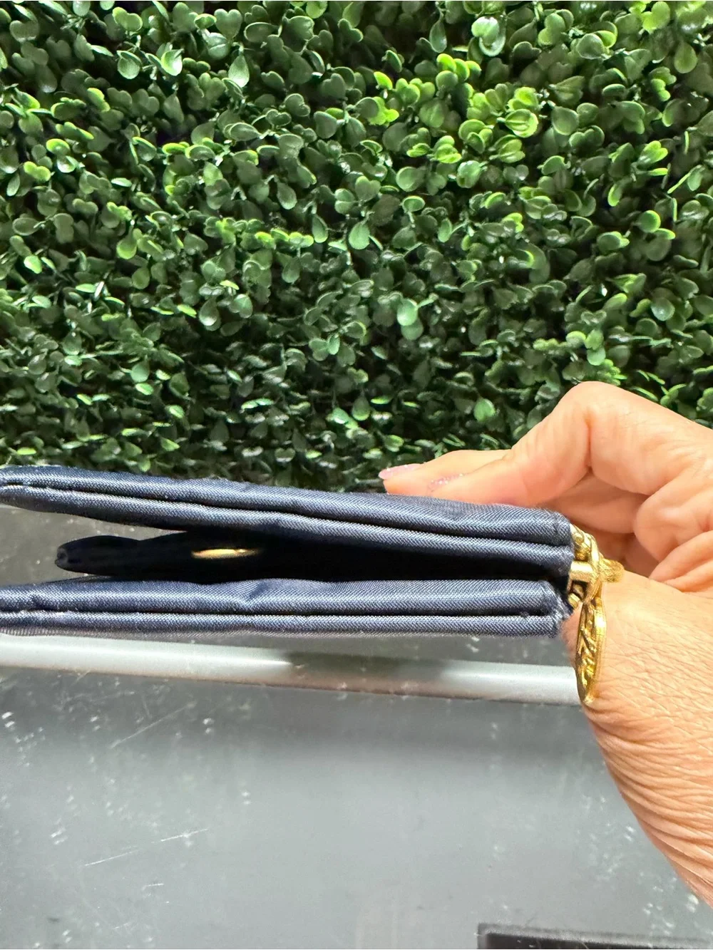 Tory Burch Navy Fabric Cosmetic Pouch with Gold Logo